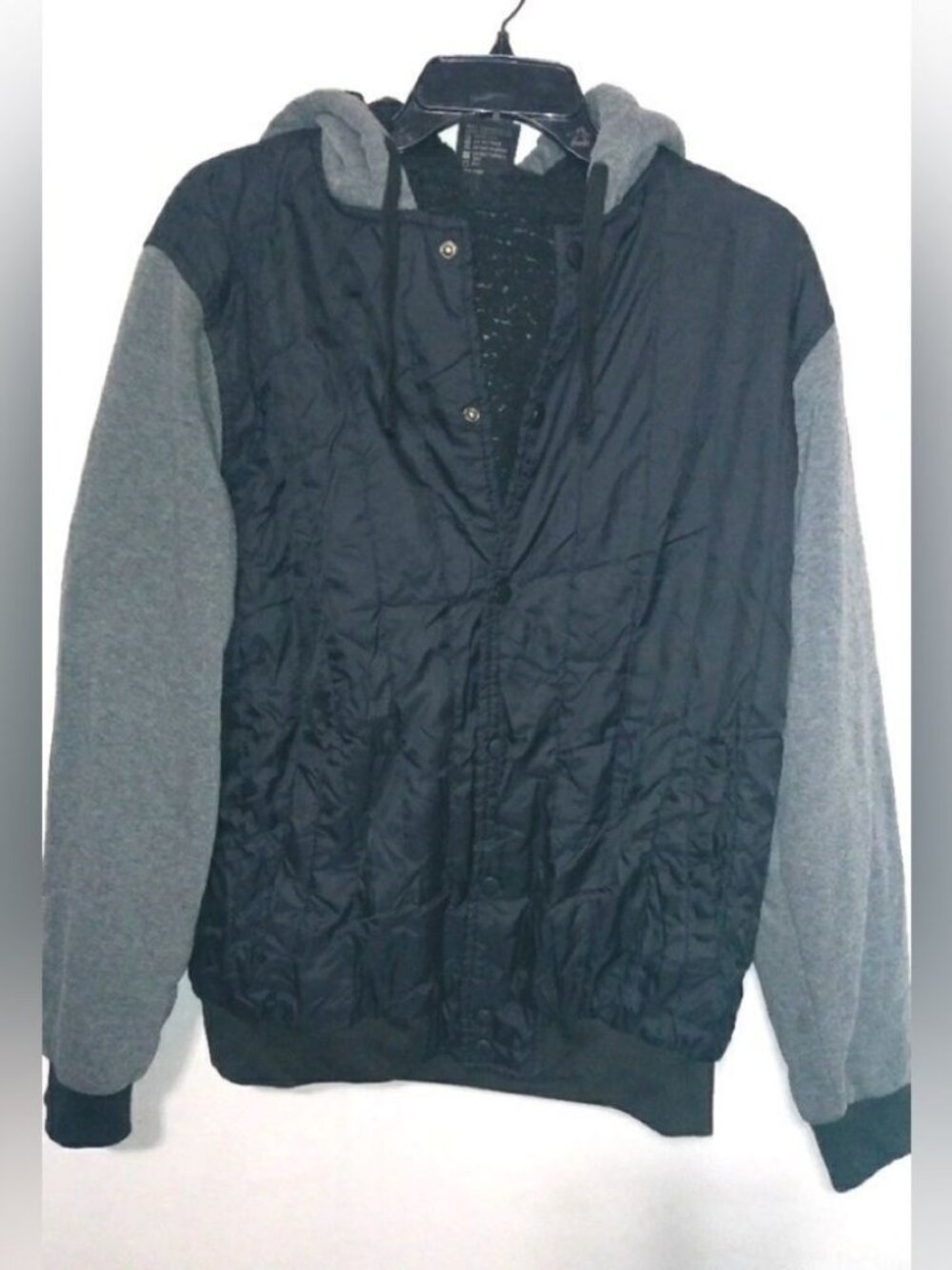 Original Deluxe L Bomber Black Nylon Gray Hoody Jacket